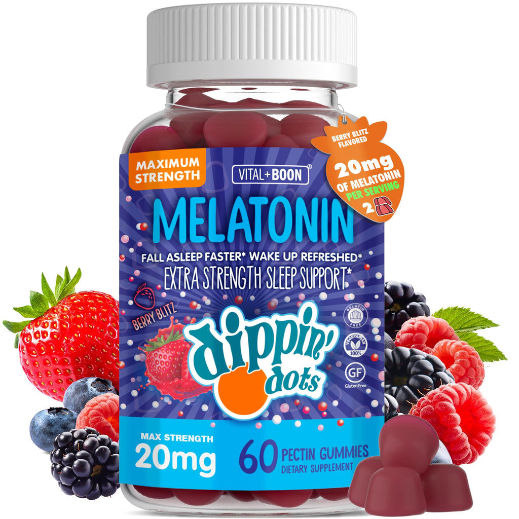 Dippin' Dots Extra Strength Melatonin Gummies 20mg, Sleep Aid (60 Ct) | 20mg melatonin gummies, a natural sleep aid for adults needing extra nighttime support; vegan, stronger nightly dose.