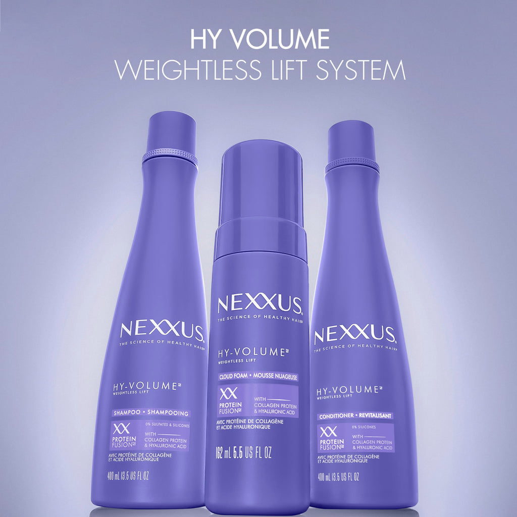 Nexxus Hy-Volume Cloud Foam Hair Foam for Lift and Volume For Flat & Limp Hair Hair Styling Foam Powered by Magnitube Volumizer Technology with Hyaluronic Acid 5.5 fl oz