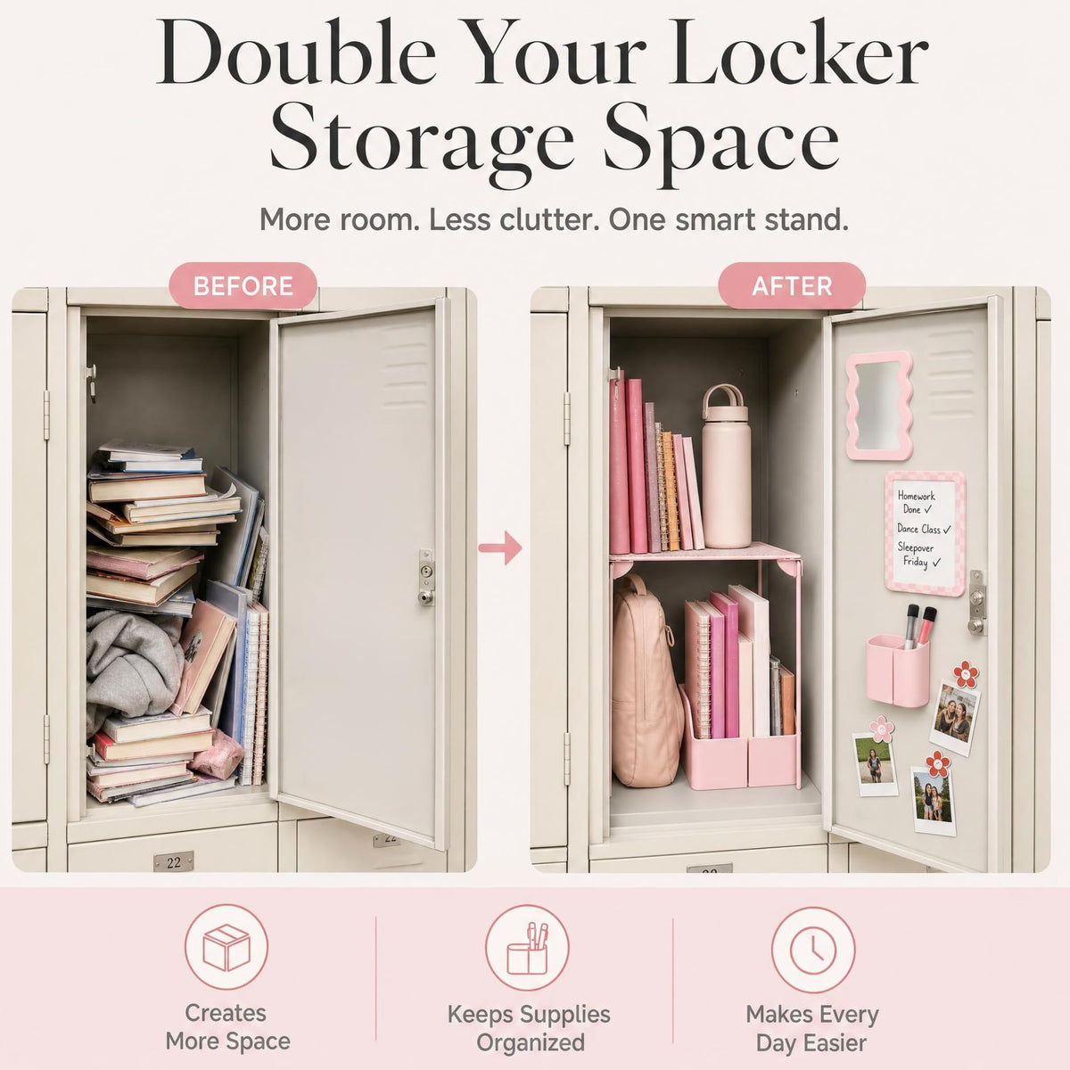 Stylish Locker Accessories Kit - Includes Shelf, Mirror, Whiteboard & More