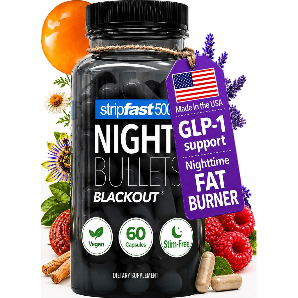 Night Bullets Weight Loss Pills for Women & Men, Stim-Free Nighttime Fat Burner, GLP-1 Support, Appetite Suppressant, Diet Pills with Ashwagandha & CLA, 60 Capsules