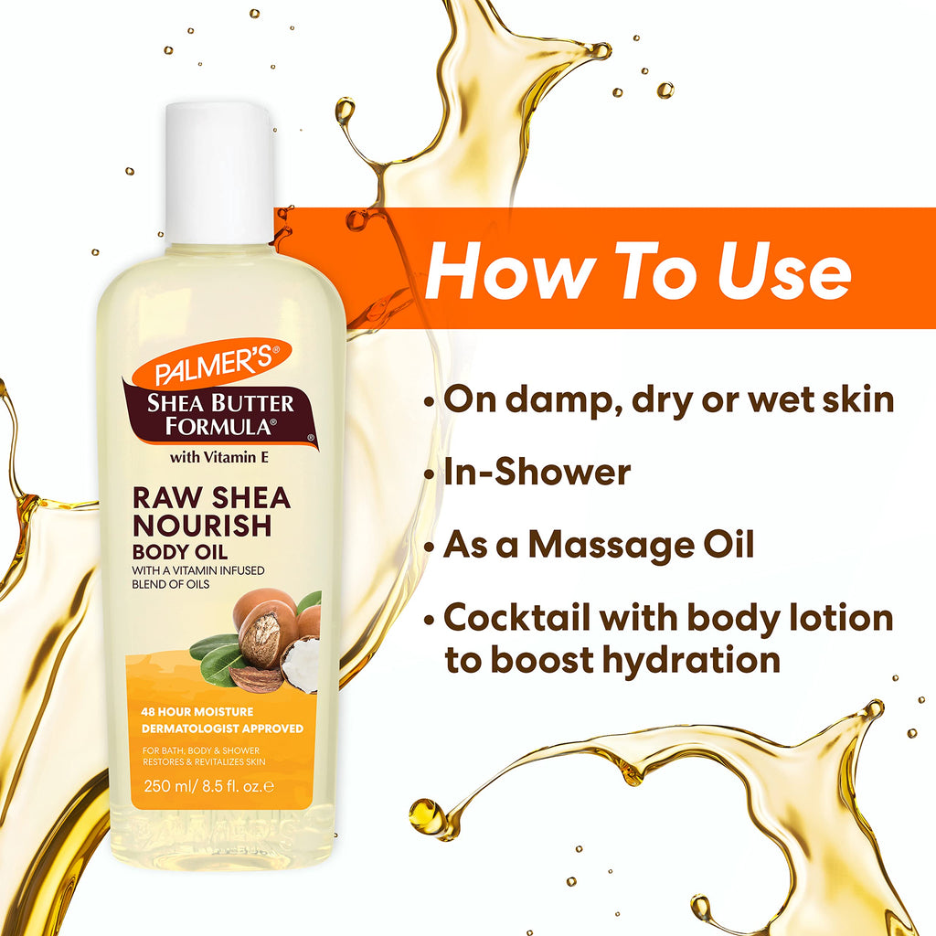 Palmer's Shea Formula Raw Shea Body Oil with Vitamin E, Deep Body Moisturizer to Soothe & Nourish Dry, Sensitive & Eczema-Prone Skin, 8.5 oz (Pack of 12)