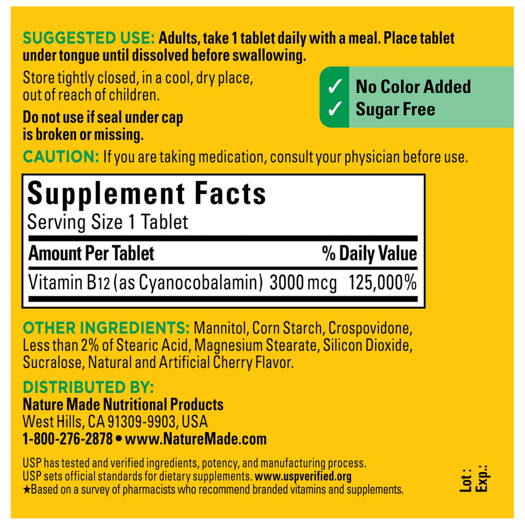 Nature Made Vitamin B12 3000 mcg Fast Dissolve Tablets, 40 Tablets | Easy to Take Sublingual B12 Tablets for Energy Metabolism Support for Men and Women, Sugar Free, 40 Day Supply
