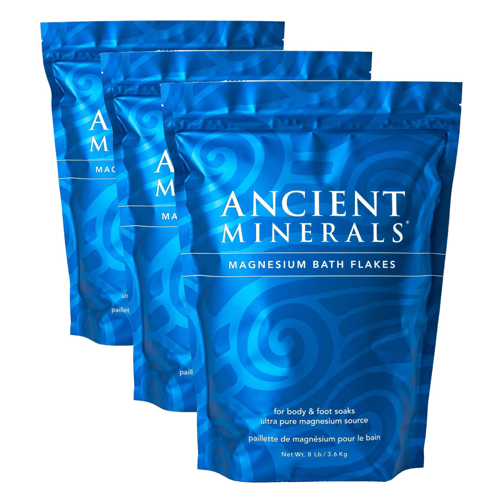 Ancient Minerals Magnesium Bath Flakes, Epsom Salt Alternative, 1.65lb | Pure Zechstein magnesium chloride flakes for soaking & whole-body replenishment. 1.65 lb resealable bag.