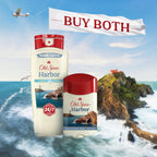 Prominently featured Old Spice Harbor antiperspirant and deodorant with nautical backdrop and promotional banner. Clean, refreshing scent.