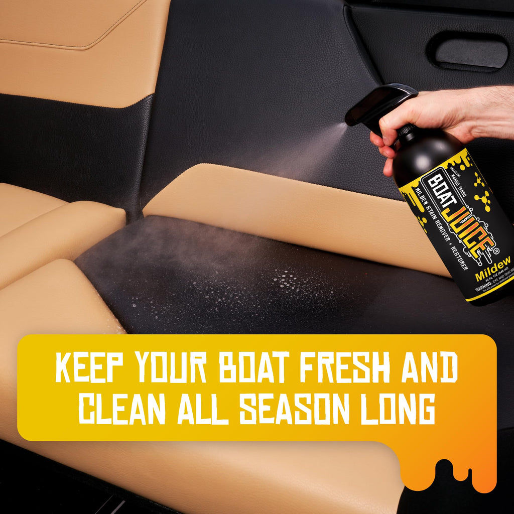 Boat Juice Mildew Stain Remover & Restorer Boat Cleaner | Marine-Grade Boat Mold & Mildew Remover for Vinyl Seats, Upholstery, Cushions & Interior | Fast-Acting, Mango Tango Scent | Made in USA (32oz)