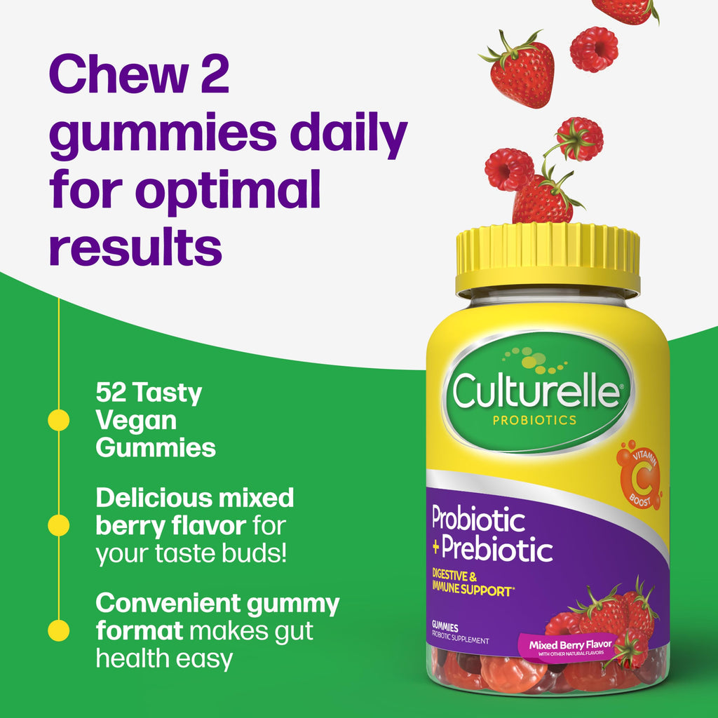 Daily Probiotic Gummies for Women & Men, Berry Flavor, 52 Count, Naturally-Sourced Daily Probiotic + Prebiotic