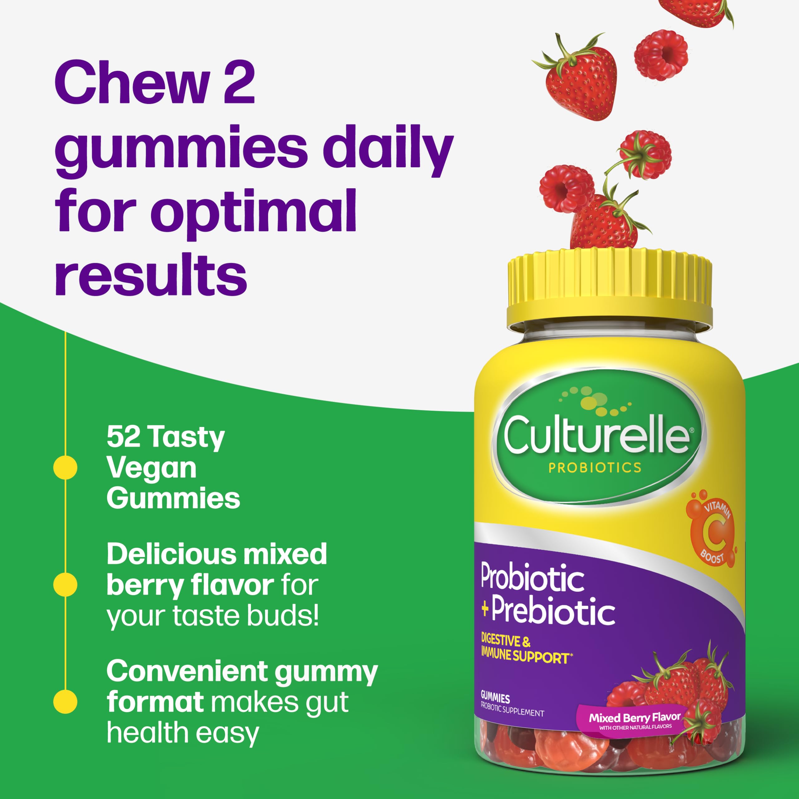 Daily Probiotic Gummies for Women & Men, Berry Flavor, 52 Count, Naturally-Sourced Daily Probiotic + Prebiotic