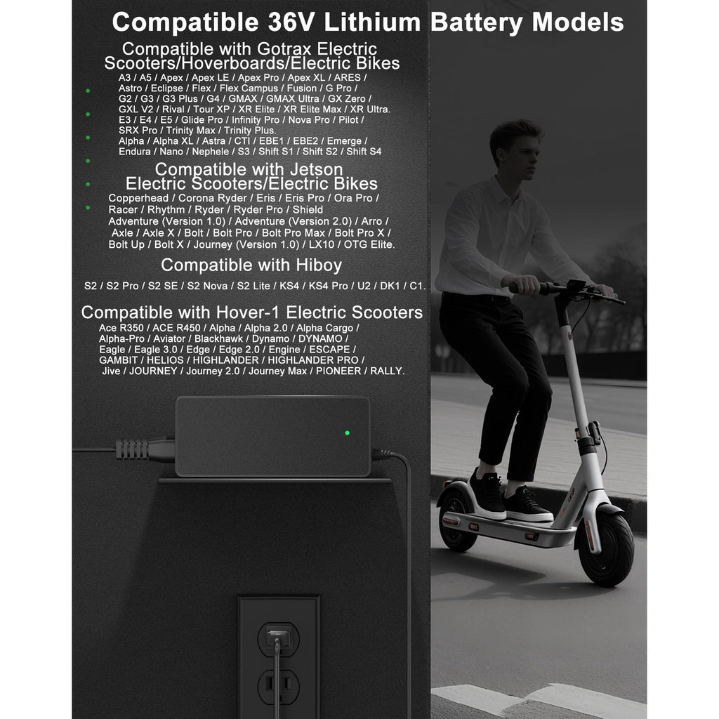 VHBW 42V 2A Electric Scooter Charger for 36V Lithium Battery