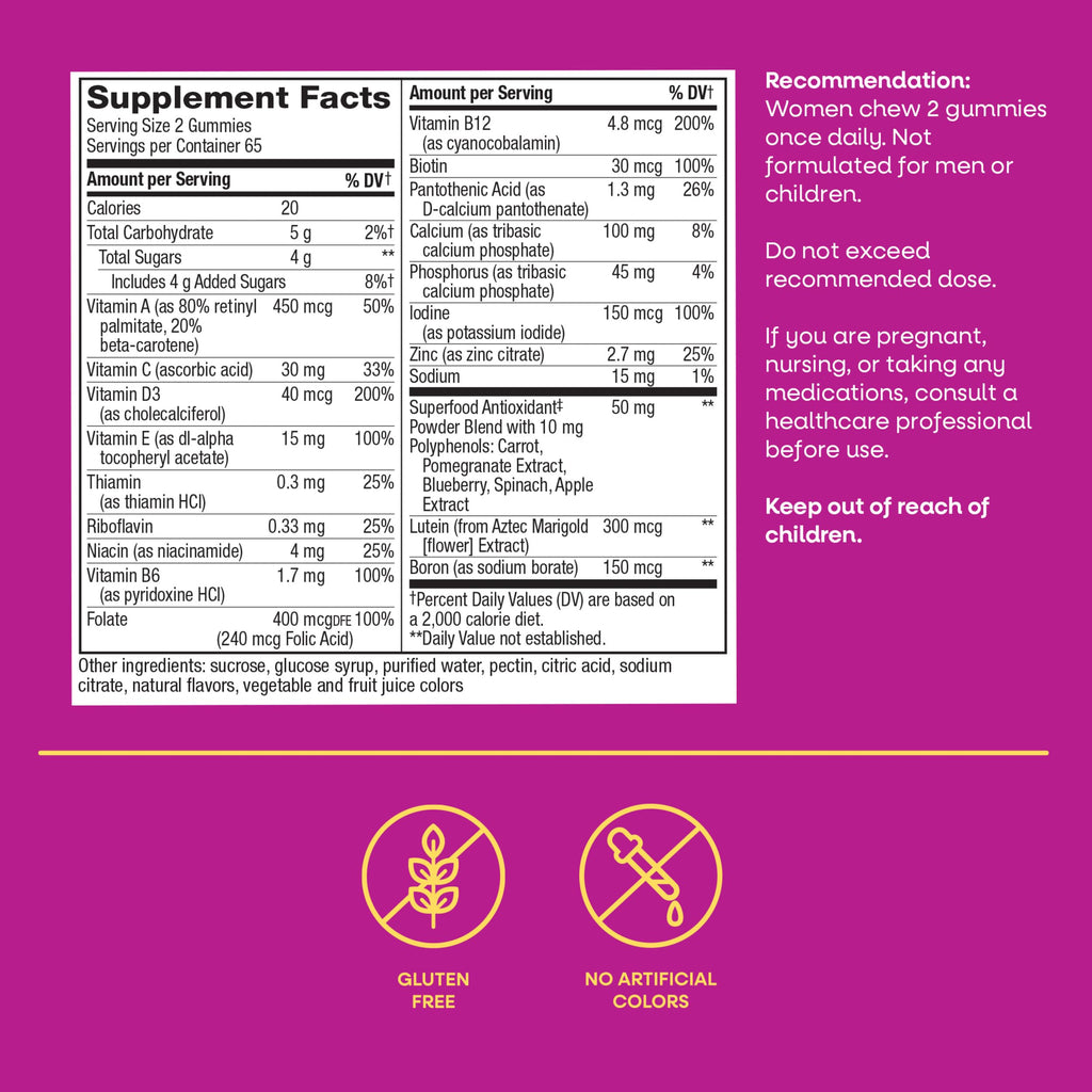 Nature's Way Alive! Women's 50+ Multivitamin Gummies, Mixed Berry, 130 ct | Daily Gummy Multi with B-Vitamins, Vitamin D3 & Calcium to Support Heart, Brain, & Bone Health for Women 50 and Older*