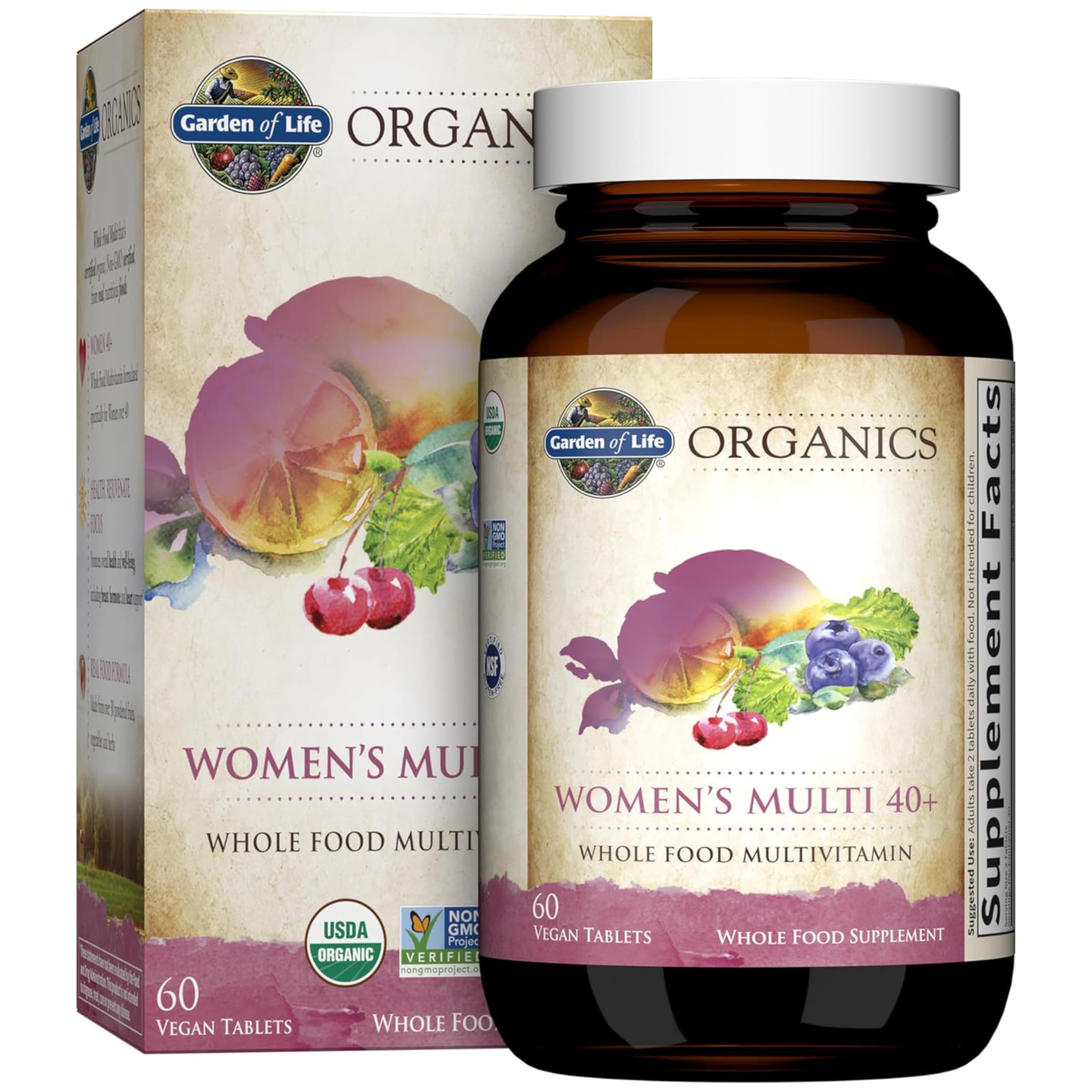 Garden of Life Organics Vitamins for Women 40+ - 60 Tablets, Womens Multi 40+, Vegan Vitamins for Women Over 40, Hormone & Breast Health Support Blend, Whole Food Womens Multivitamin