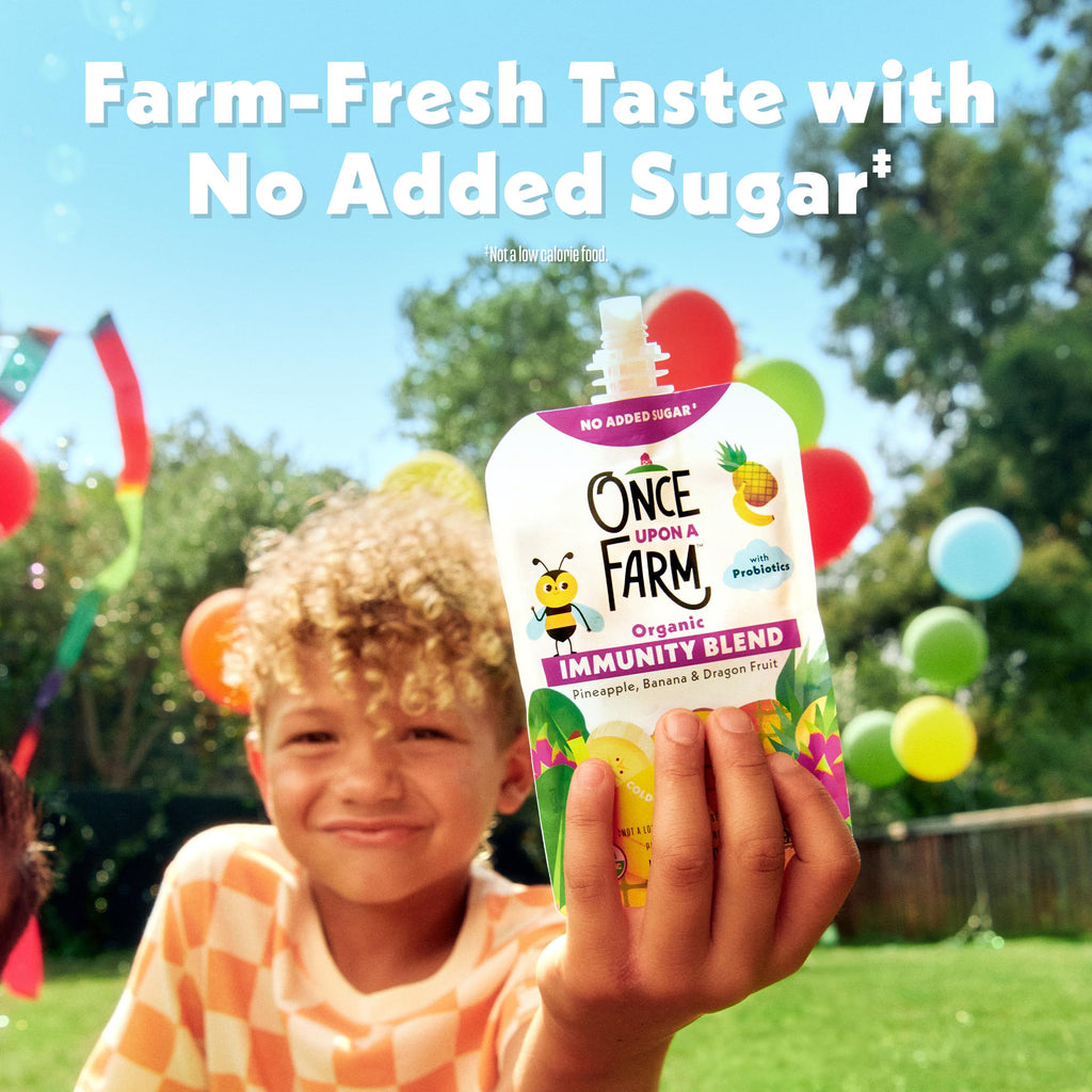 Once Upon a Farm Organic Pineapple Banana Dragon Fruit Immunity Blend Kids Snack, 3.2oz Pouch