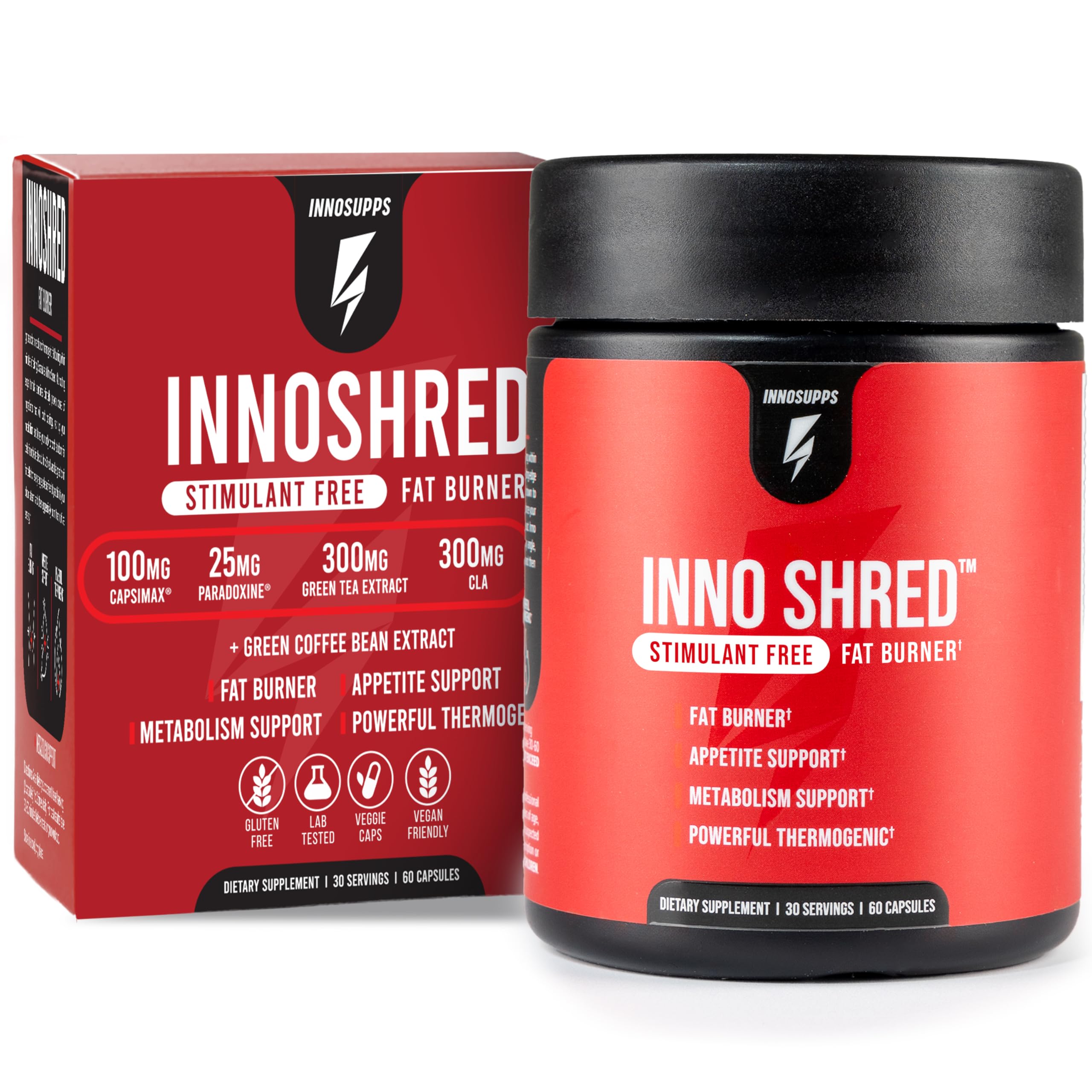 Inno Shred GLP-1 Thermogenic Fat Burner & Appetite Support, 30 Servings | Weight loss, metabolism & energy support with Berberine, Green Coffee Bean, B Vitamins; GLP-1 support for men & women