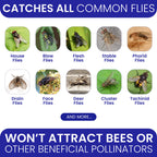 2 Fly Traps Outdoor Fly Trap for Patio with 4 Non-Toxic Dissolvable Bait Refills and 12 Sticky Ribbons. Reusable Hanging Bug Catcher Killer for All Filth Flies for Outside Bug Control Yard Ranch