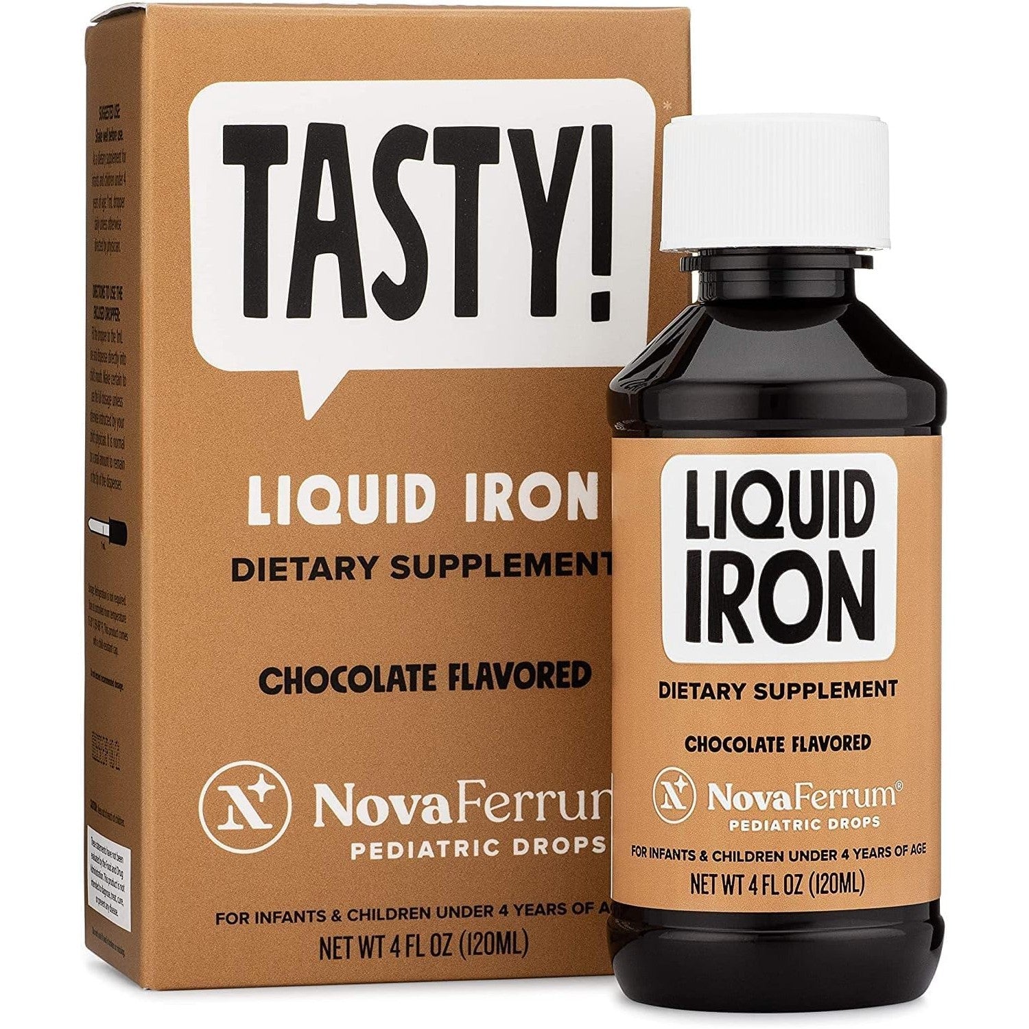 NovaFerrum Tasty Liquid Iron Supplement for Infants, Toddlers and Kids | Chocolate flavored pediatric drops,15mg per 1mL dose, gluten free and sugar-free, 120 servings for ages 4 and under