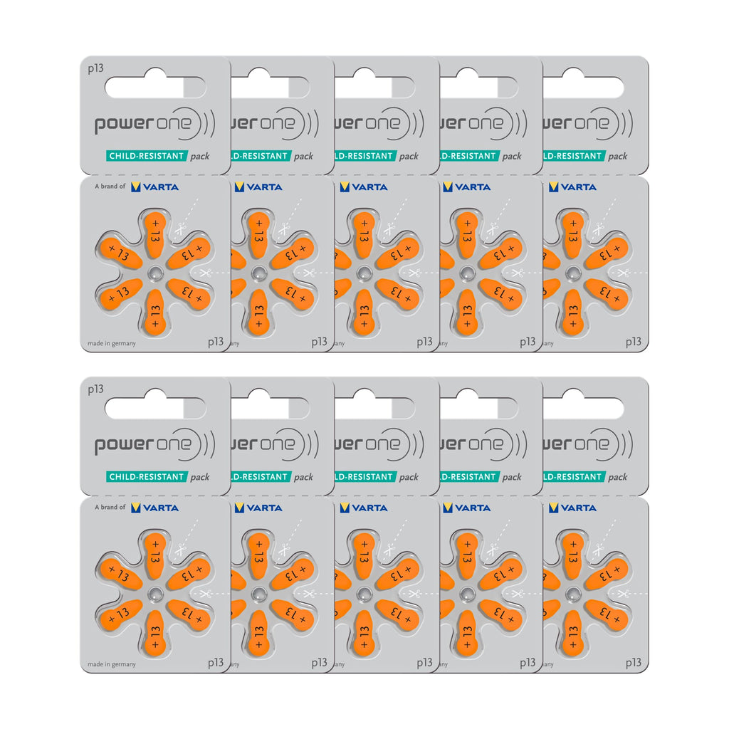 powerone Size 13 Hearing Aid Batteries Zinc Air P13 Pack of 60