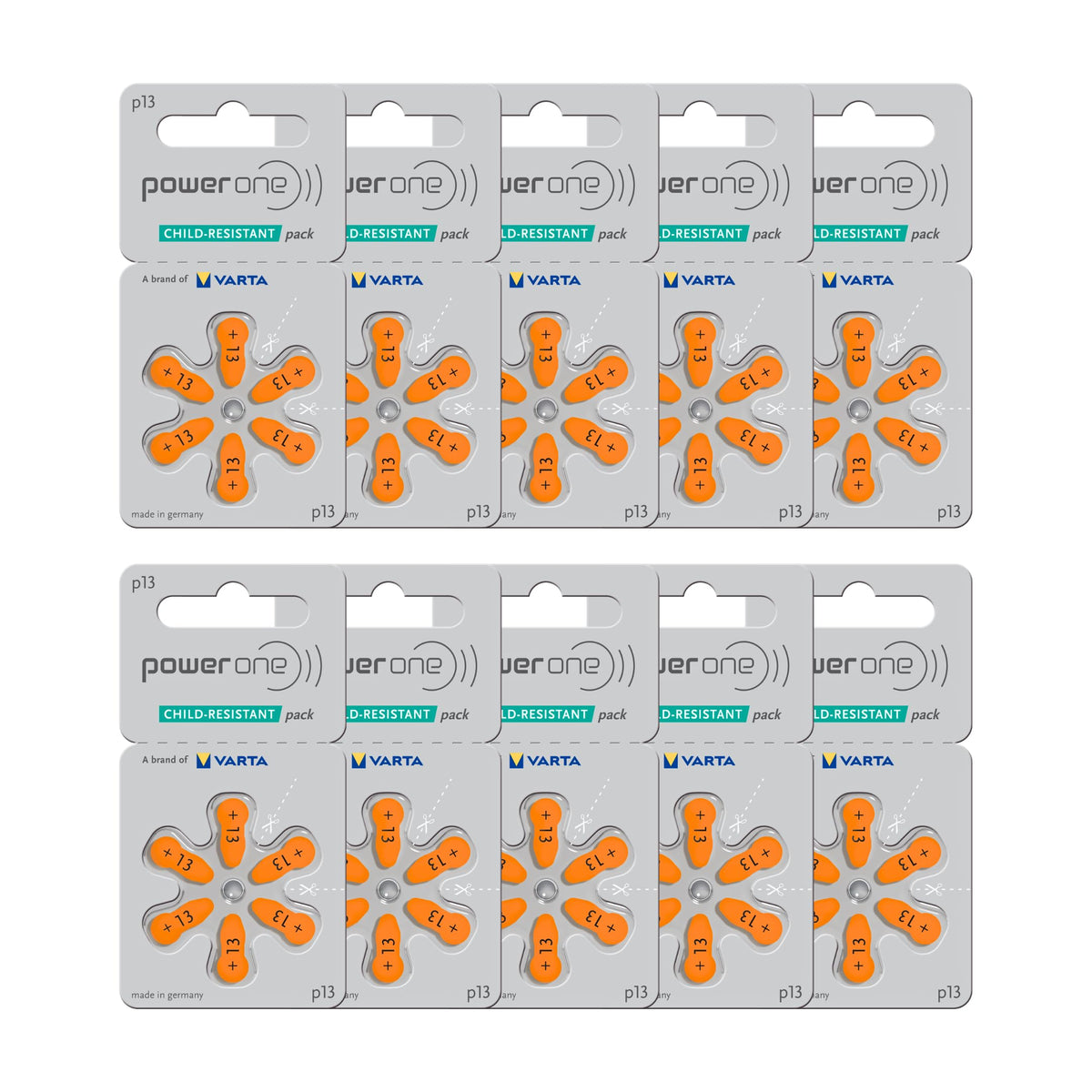 powerone Size 13 Hearing Aid Batteries Zinc Air P13 Pack of 60