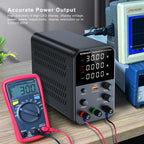 Buy now DC Power Supply Variable, Bench Power Supply with Encoder Adjustment Knob, Output Enable/Disable Button, Adjustable Power Supplies with USB Quick-Charge, Short Circuit Alam (30V 10A Black) at indiglob india
