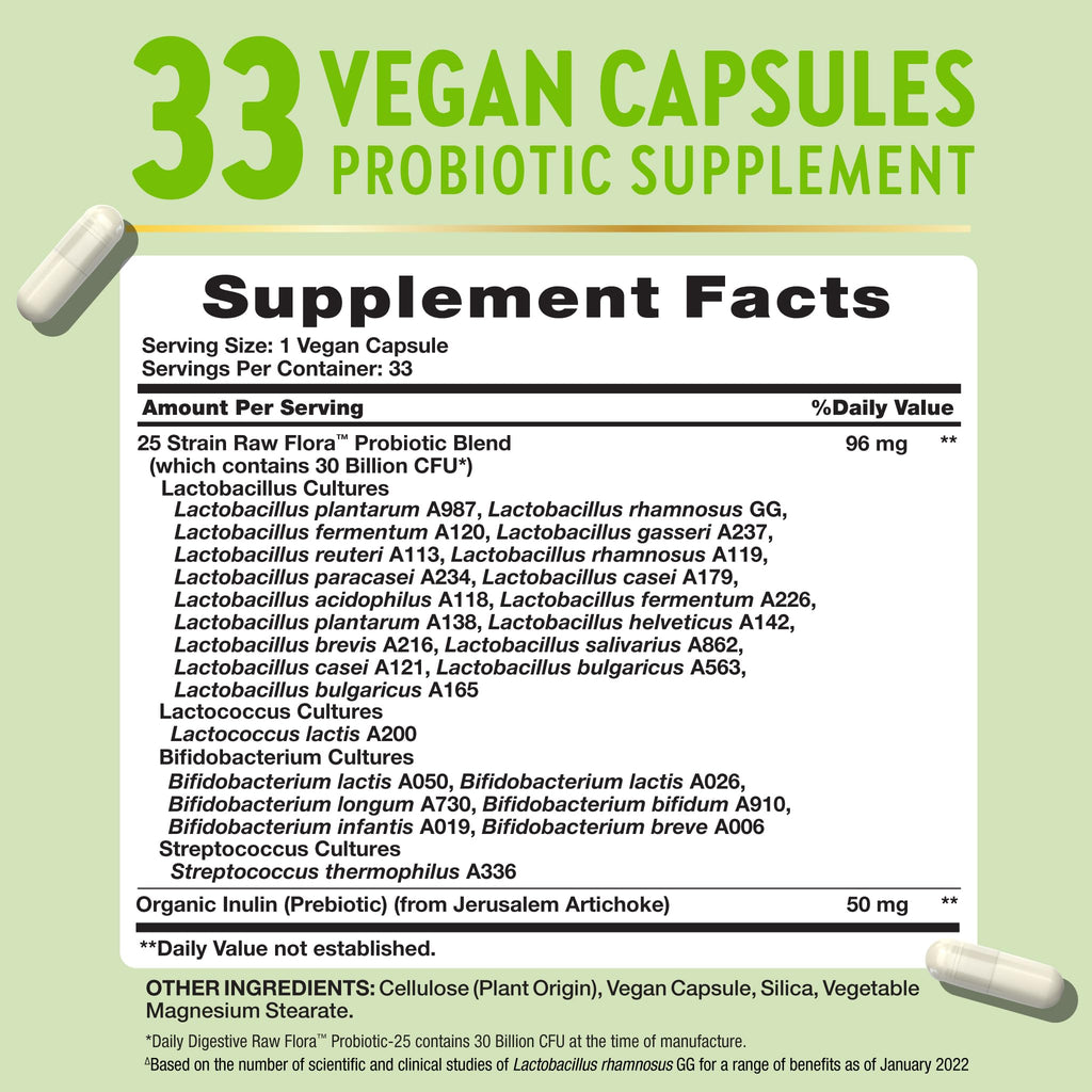 Raw Flora Probiotics with Prebiotics | 30 Billion CFU