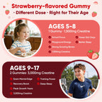 Creatine Monohydrate Gummies for Kids & Teens Ages 5+, with 1500mg-3000mg Creatine Monohydrate, with D3+K2 + Magnesium + B12, Supports Energy, Focus Bone & Brain Health, Sugar-Free, Strawberry 2 Pack