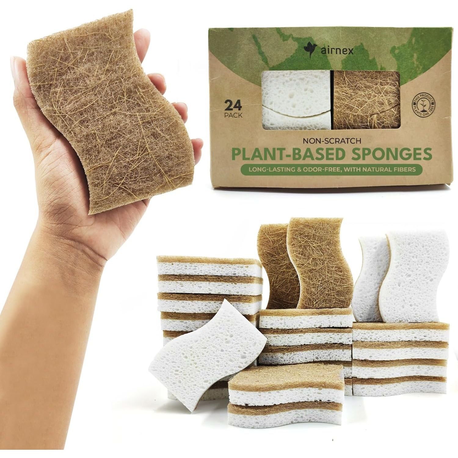 Buy now Biodegradable Natural Kitchen Sponge - Compostable Cellulose and Coconut Walnut Scrubber Sponge (12 Pack) 24 at indiglob india