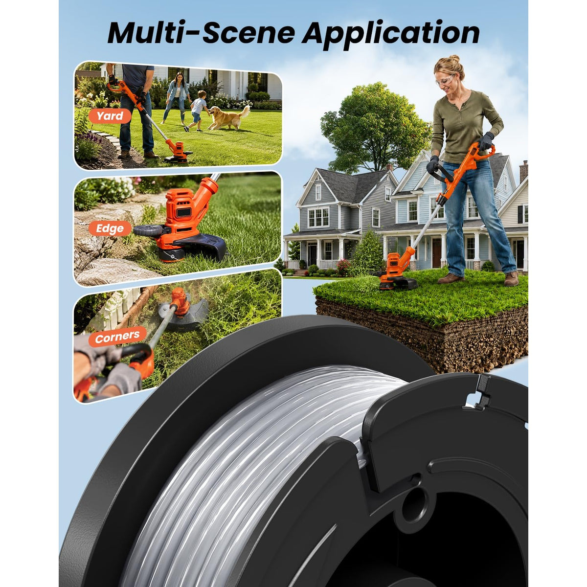 Weed Eater String Compatible with Black+Decker, AF-100 0.065" Weed Wacker String Refill 360ft Automatic Feed String Trimmer Replacement Line Spool for Black&Decker (12Spools + 3Caps+3Springs)