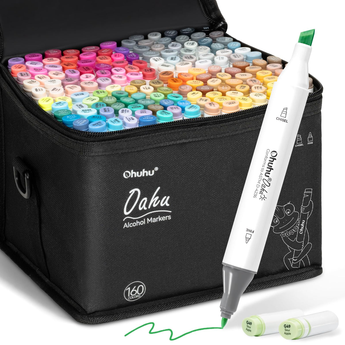 Ohuhu Alcohol Markers - 160-color AP Certificated Double Tipped Art Marker Set for Artist Adults Cozy Coloring Sketch Illustration - Chisel and Fine Dual Tips - Oahu of Ohuhu Markers - Refillable