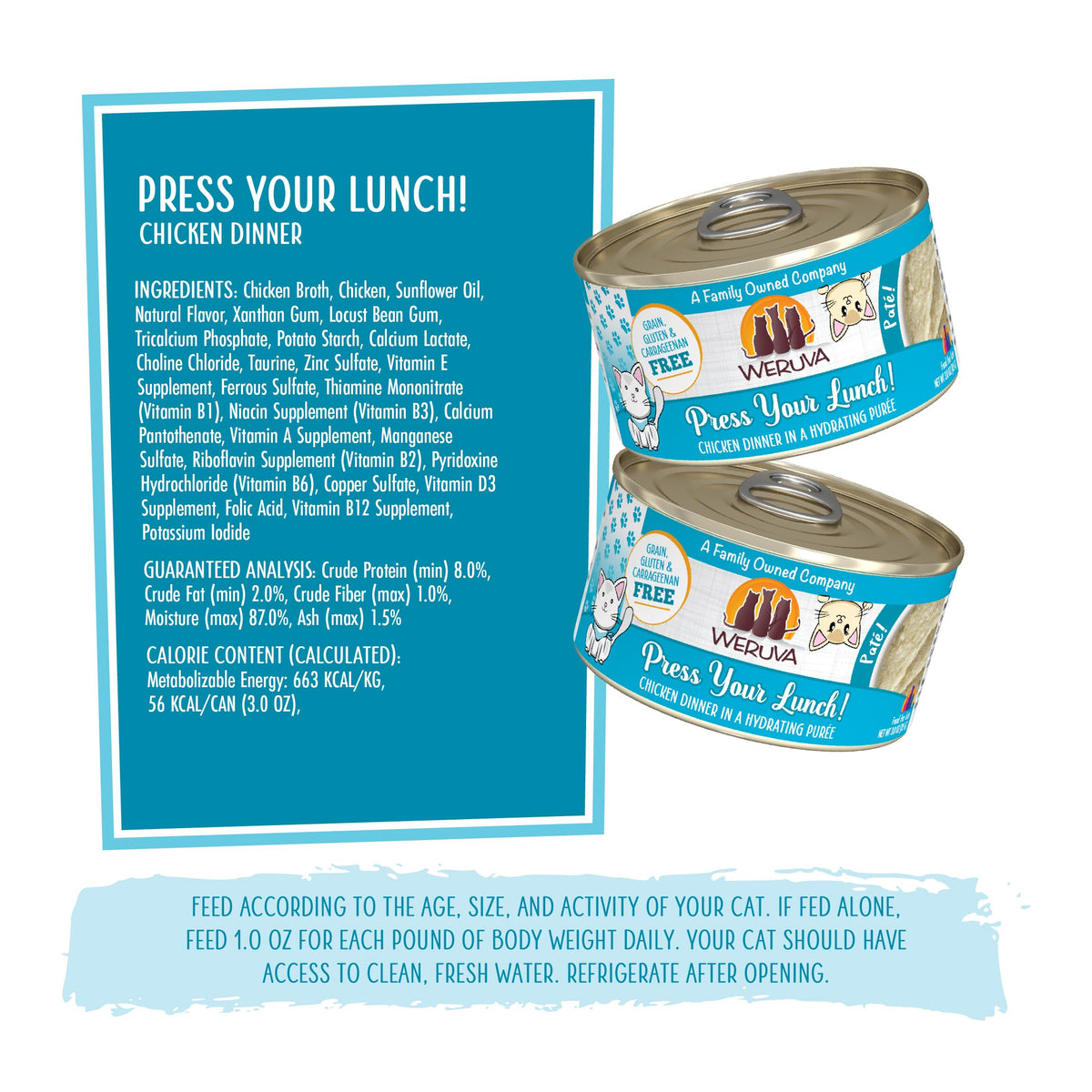 Weruva Wet Cat Food, Press Your Lunch with Chicken Pate, 3oz Can, Pack of 12