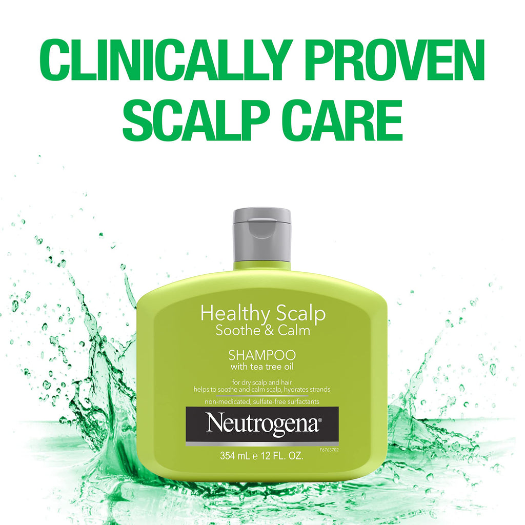 Buy now Neutrogena Soothing & Calming Healthy Scalp Shampoo to Moisturize Dry Scalp & Hair, with Tea Tree Oil, pH-Balanced, Paraben-Free & Phthalate-Free, Safe for Color-Treated Hair, 12 fl oz at indiglob india