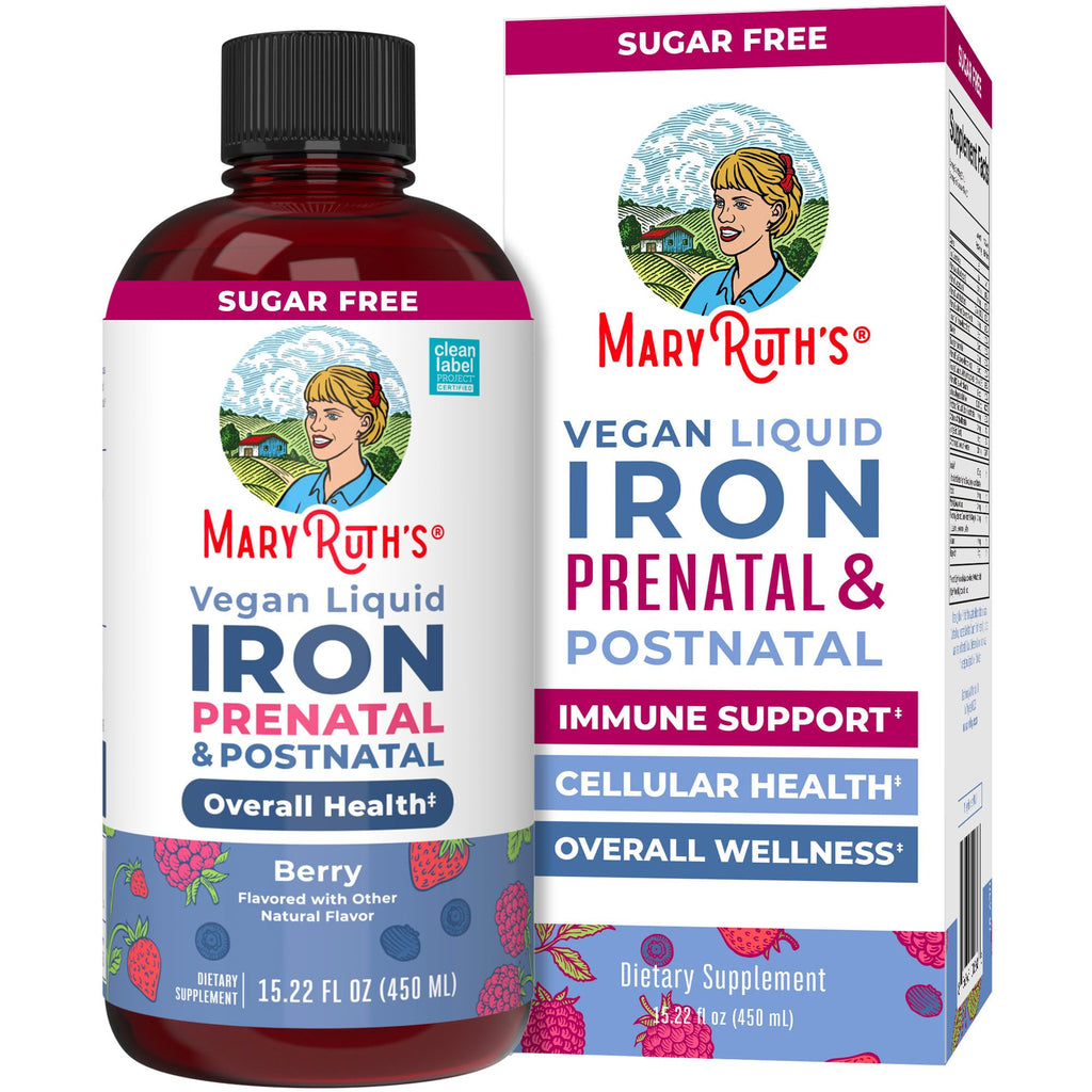 MaryRuth's Prenatal & Postnatal Iron Liquid, Sugar Free, Vegan, 15.22 Fl Oz | Bioavailable Ferrochel, Red Blood Cell Production, Sugar Free, Vegan, Non-GMO