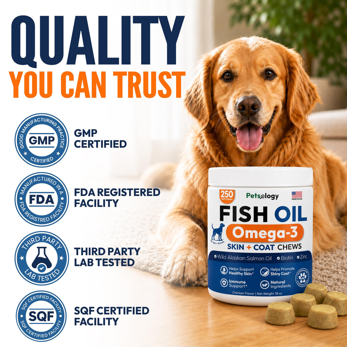 Omega 3 for Dogs - 250 Fish Oil Chews for Dog Shedding & Allergy Relief