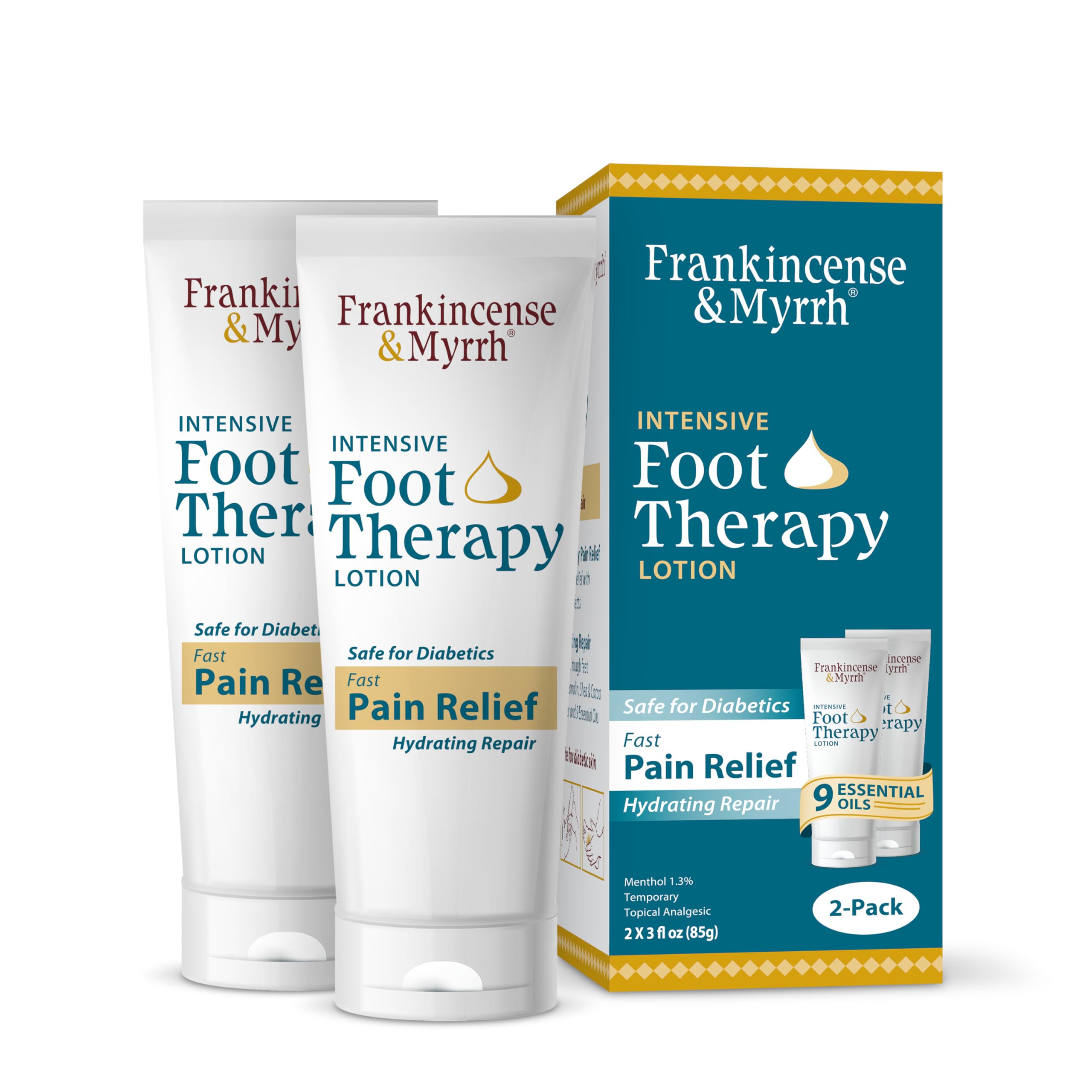 Frankincense & Myrrh Intensive Foot Therapy Lotion, Diabetic Relief, 3 oz | Dual-action cream relieves diabetic nerve & restless leg pain while repairing dry, rough, cracked skin on feet. Fast relief.
