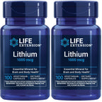 Life Extension Lithium, 1000 mcg – Lithium Orotate – Helps Maintain Cognitive Function & Memory – Low-Dose Formula – Non-GMO, Gluten-Free, Vegetarian – 100 Capsules