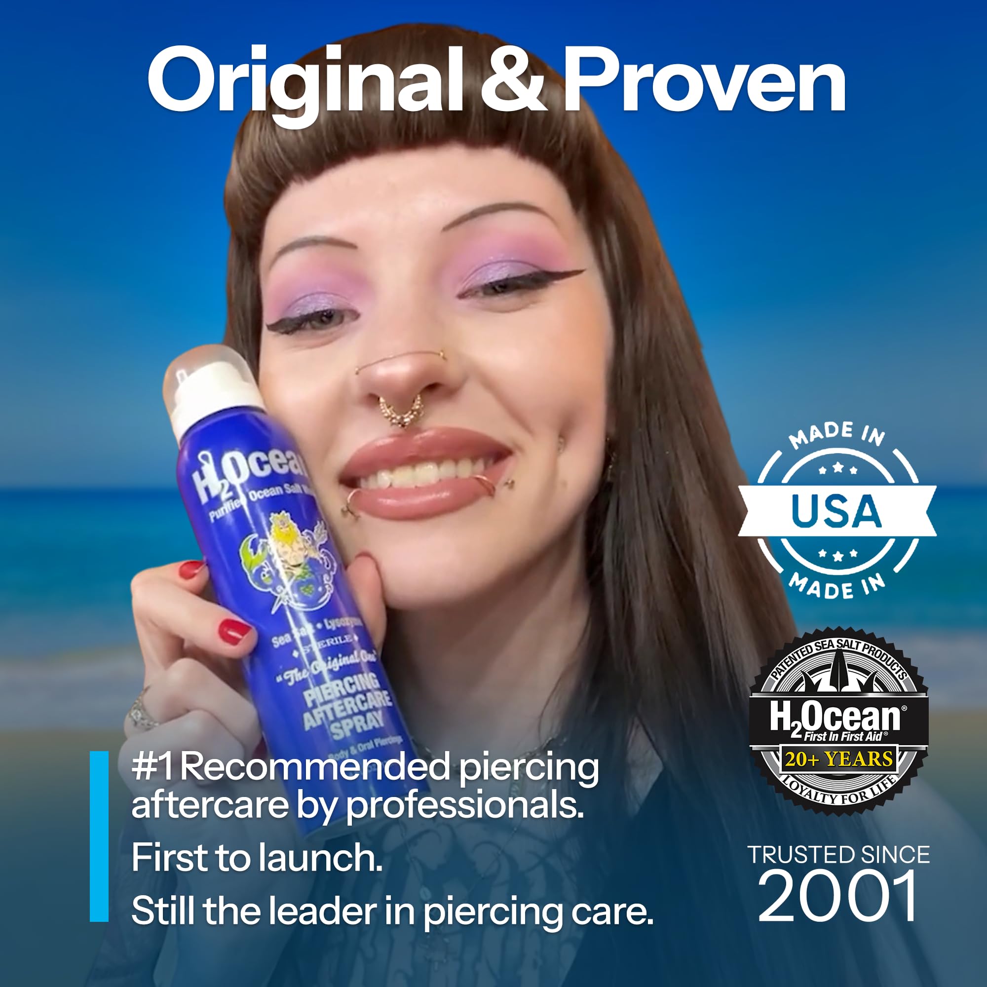 H2Ocean Piercing Aftercare Spray 4oz - Keloid Bump Removal Sea Salt Spray | for Body and Facial Piercings - Ear, Nose, Navel, Oral & Body Piercing Cleaner, Aftercare Solution for New Piercings
