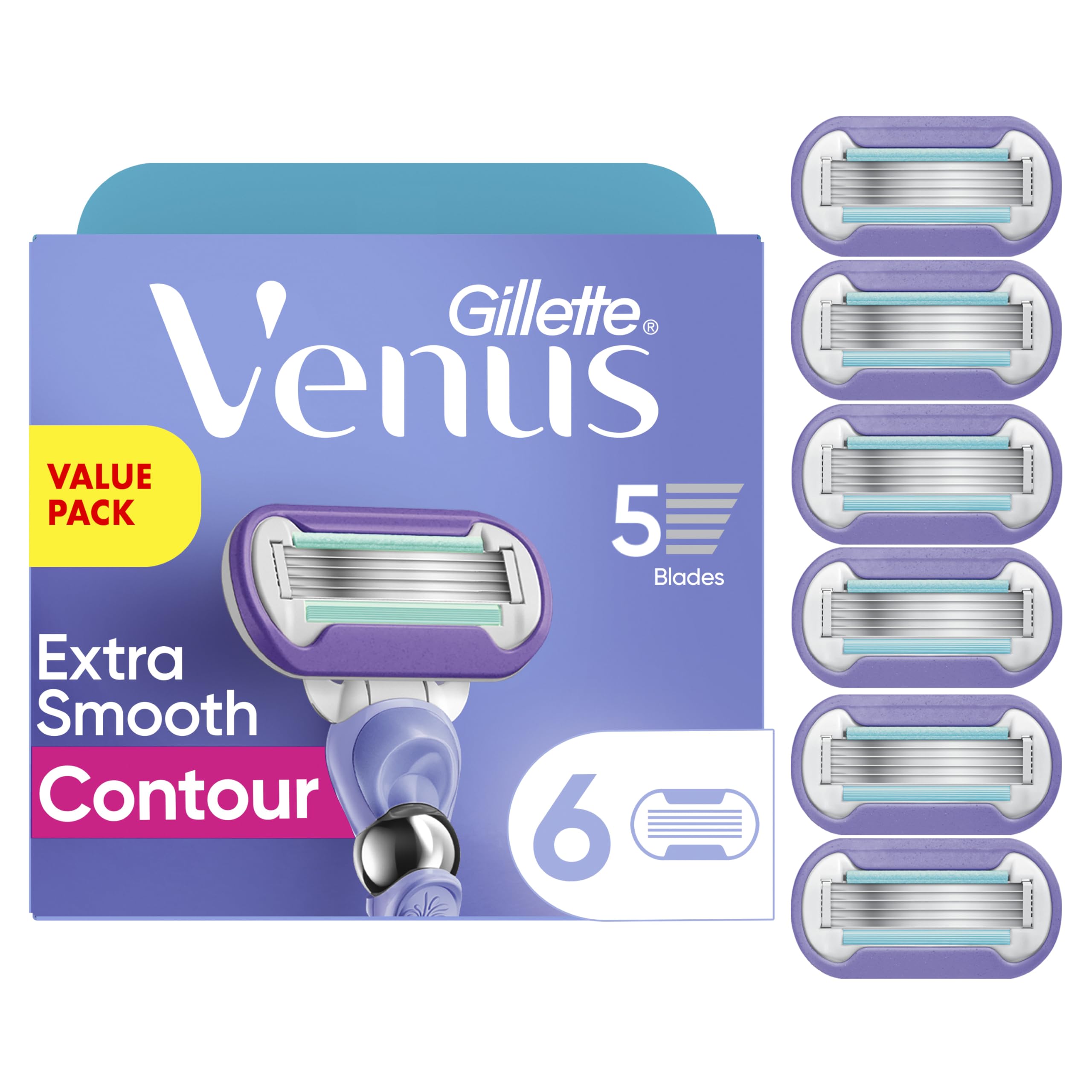 Gillette Venus Deluxe Smooth Swirl Womens Razor Blade Refills, 6 Count, Moisture Ribbon to Protect Against Irritation