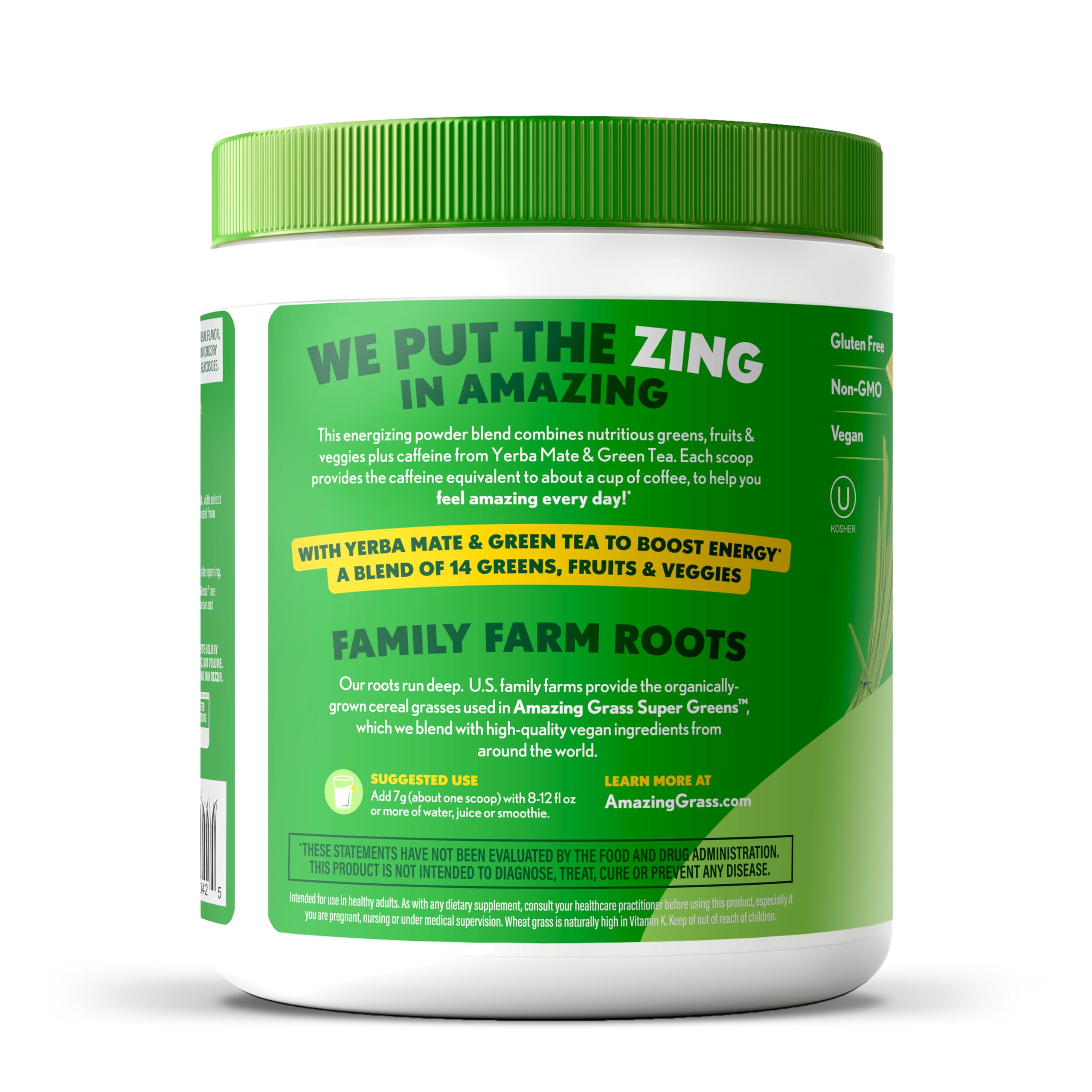 Amazing Grass Super Greens Powder Energy Lemon Lime, 30 Servings | Organic Energy Greens Powder with Plant-Based Caffeine, Yerba Mate & Green Tea Leaf for Sustained Energy & Focus