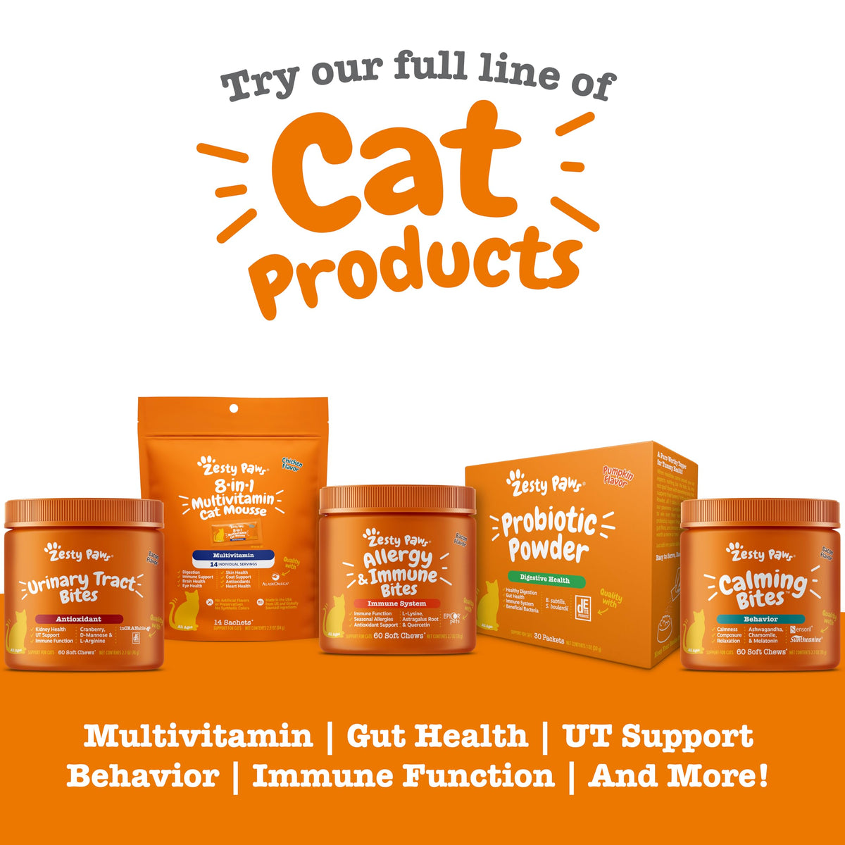Zesty Paws Cat Allergy Relief for Cats - Omega 3 for Cats, Bacon, 60 Ct