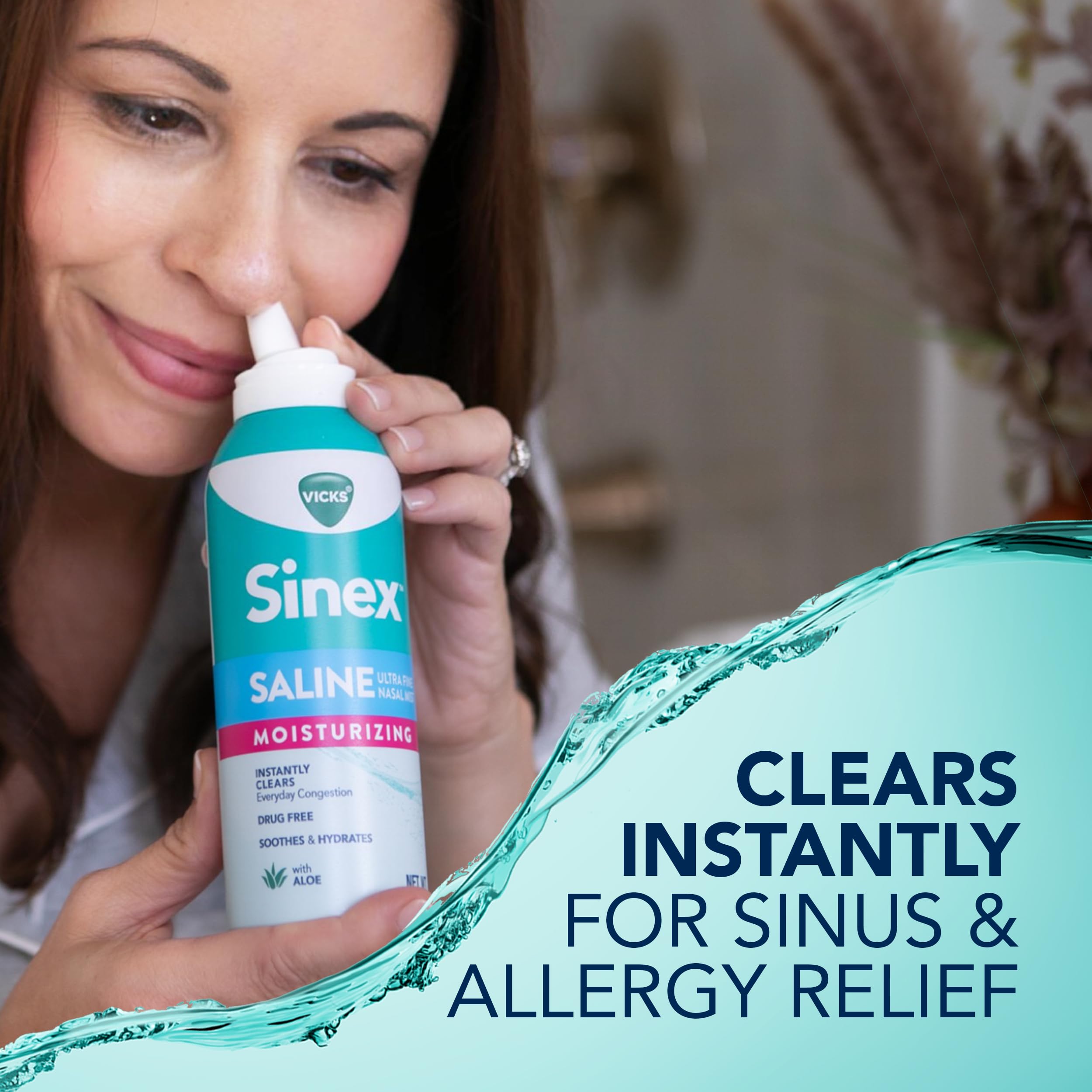 Buy now Vicks Sinex Saline Moisturizing Nasal Spray, with Aloe, Drug Free Ultra Fine Mist, Clear Everyday Sinus Congestion Fast, Clear Mucus from a Cold or Allergy, 5 OZ x 2 at indiglob india