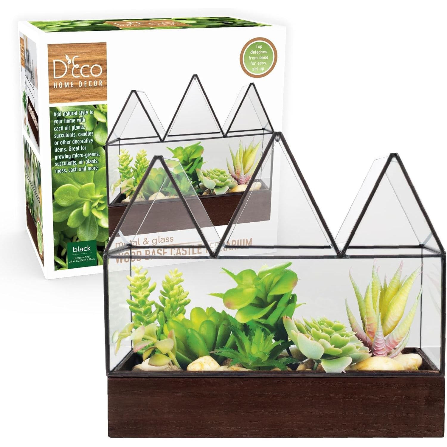 Buy now Christmas Tree Glass Terrarium- 8" Festive Planter for Holiday Home Decor- Add Xmas Cheer w DIY Succulents, Lights & Ornaments- Tabletop Centerpiece or Mantel, Office Decorations- Plant Lovers Gift Black Glass & Wooden Castle at indiglob india