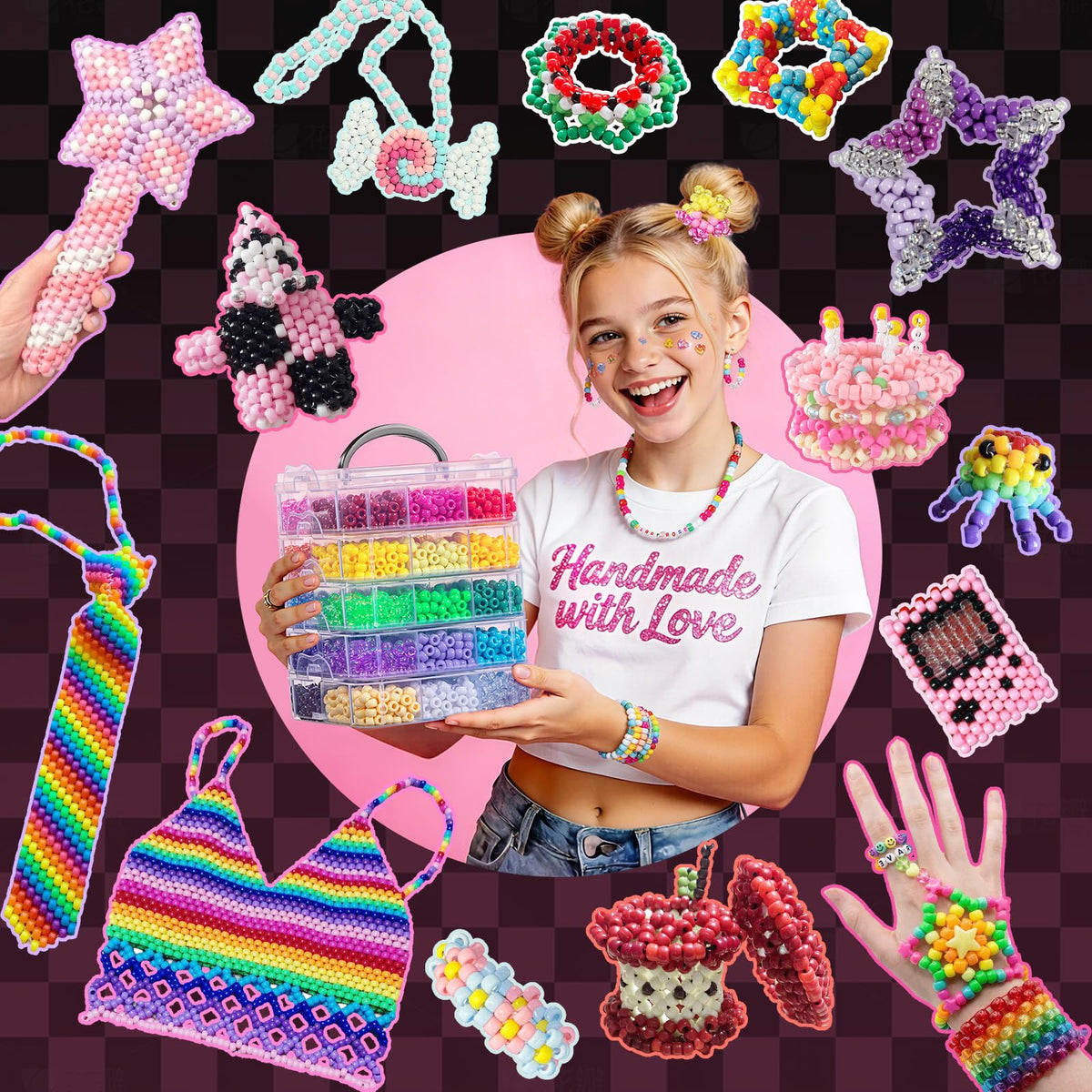Simetufy 6000Pcs Pony Beads Bulk 30 Colors Rave Kandi Bracelet Making Kit