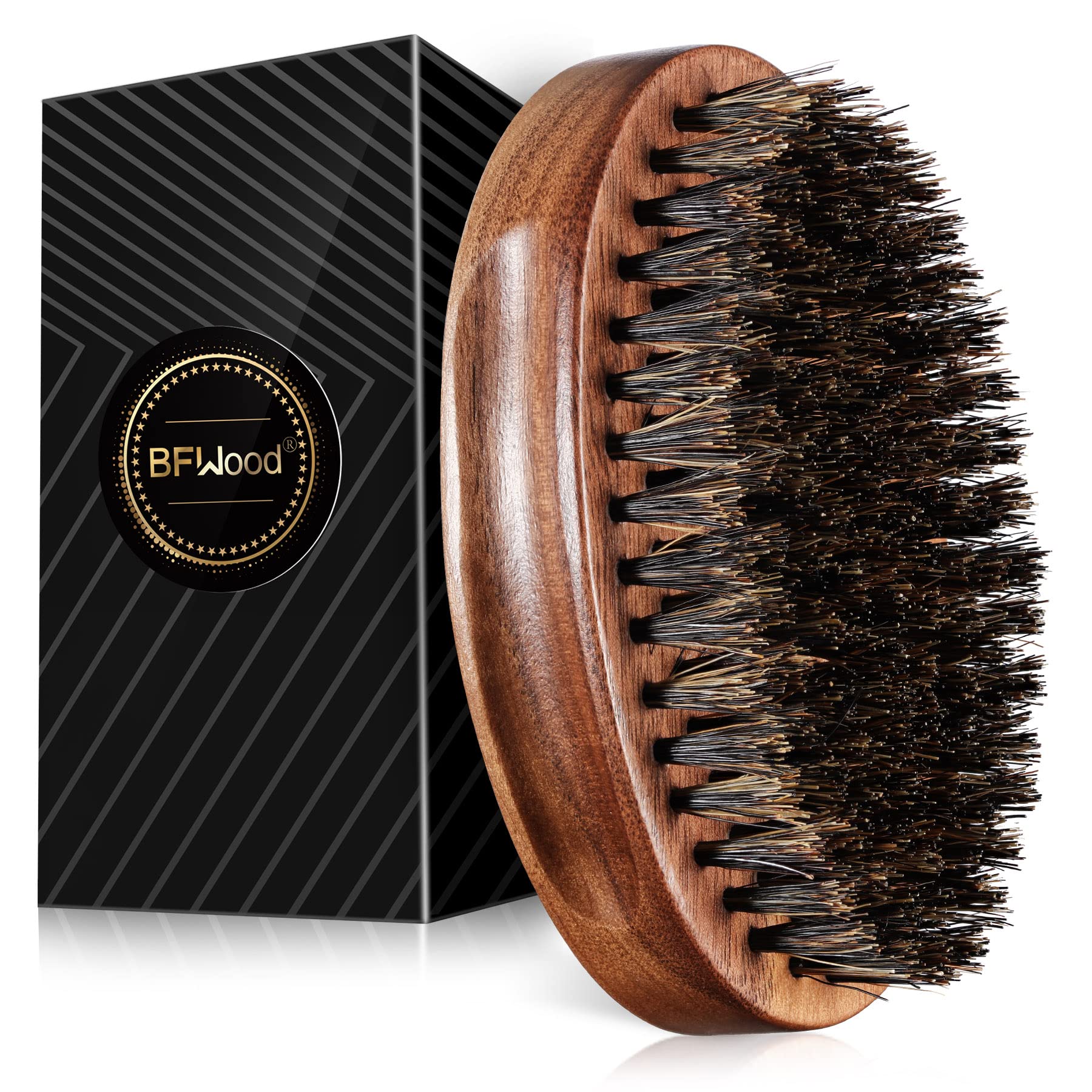 BFWood Small Travel Beard Brush - Natural Boar Bristles with Black Walnut Wood