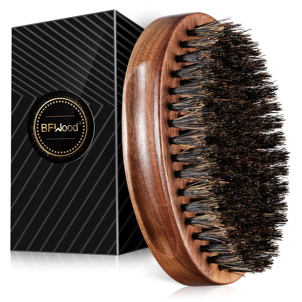 BFWood Small Travel Beard Brush - Natural Boar Bristles with Black Walnut Wood