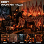 6Pcs Halloween Creepy Cloth 30×72inch, Scary Halloween Fabric Gauze, 2Pcs Blood 4Pcs Black Creepy Cloth for Yard, Doorway, Haunted House Party