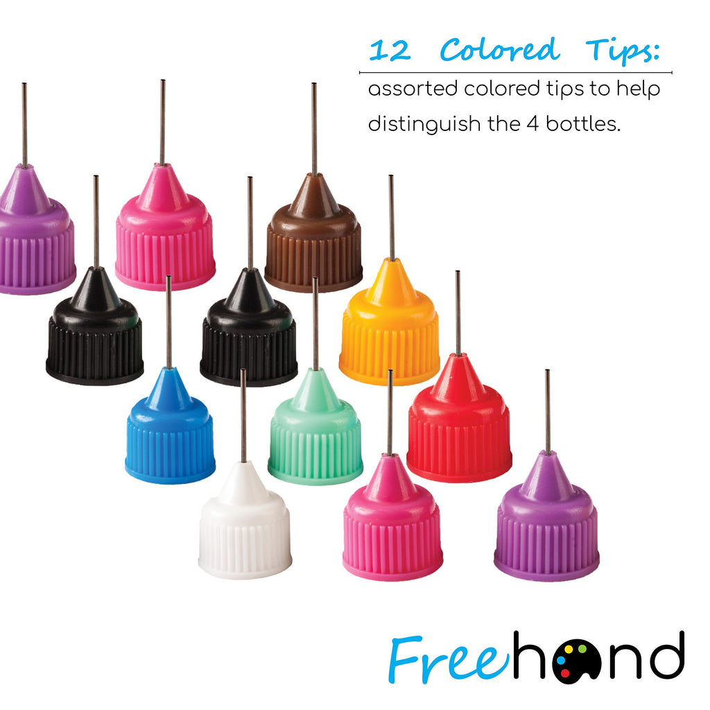 Free Hand Squeeze Bottles for Paint, 1 Oz Precision Tip Applicator Bottles, 4 Needle Tip Glue Bottles with 12 Tips for Acrylic Painting, Crafts & Masking Fluid