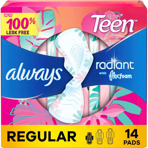 Buy now Always Radiant Teen Pads, Size 1, Regular, with Wings, Unscented, 14 Count at indiglob india