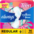 Buy now Always Radiant Teen Pads, Size 1, Regular, with Wings, Unscented, 14 Count 14 at indiglob india
