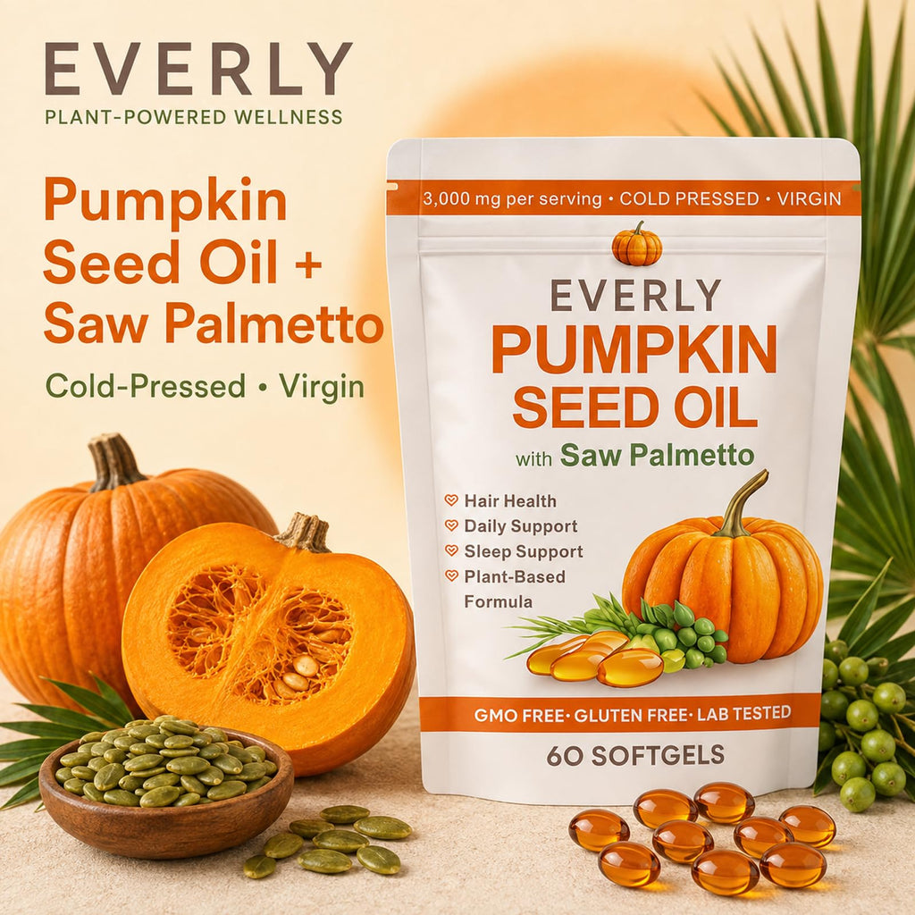 Everly Pumpkin Seed Oil with Saw Palmetto, Cold-Pressed Virgin 60 Softgels