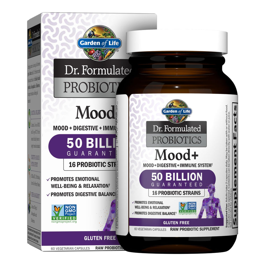 Garden of Life Dr. Formulated Probiotics Mood+, 50 Billion CFU, 60 Capsules | Supports Relaxation & Digestive Health, Vegetarian