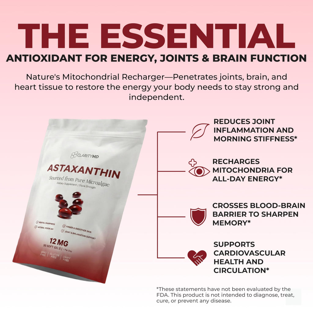 Astaxanthin 12mg Antioxidants Supplement – Natural Microalgae Source – Lipid-Based Softgel for Enhanced Absorption – Cognitive, Vision & Joint Support – 30 Softgels (Pack of 1)