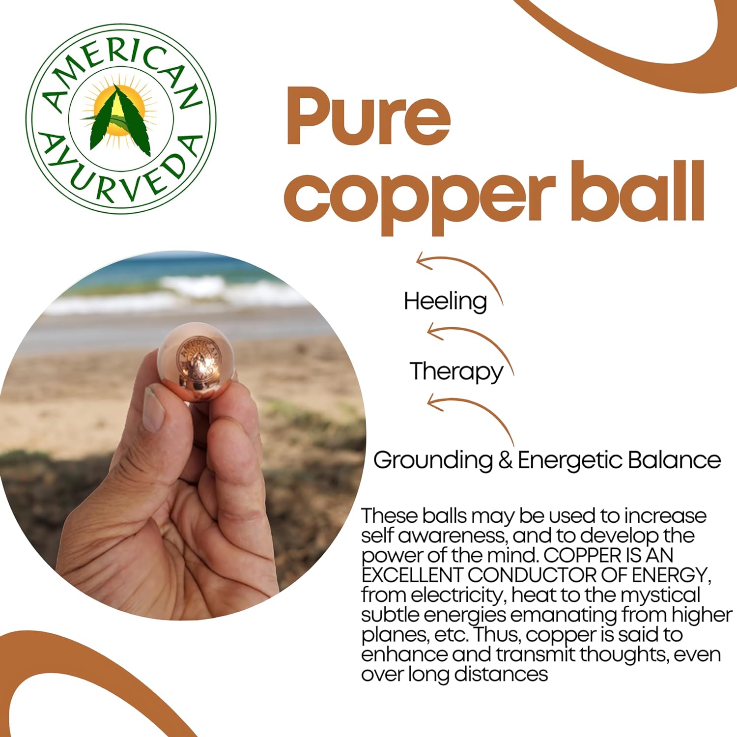 Buy now Pure Copper Ball, Bring Integrity and Clear Thinking with Natural Energy Meditation Dia Orb Sphare, Get Mental Agility Grounding Movement Therapy with Copper Orb - 2 pcs & 2 inches at indiglob india