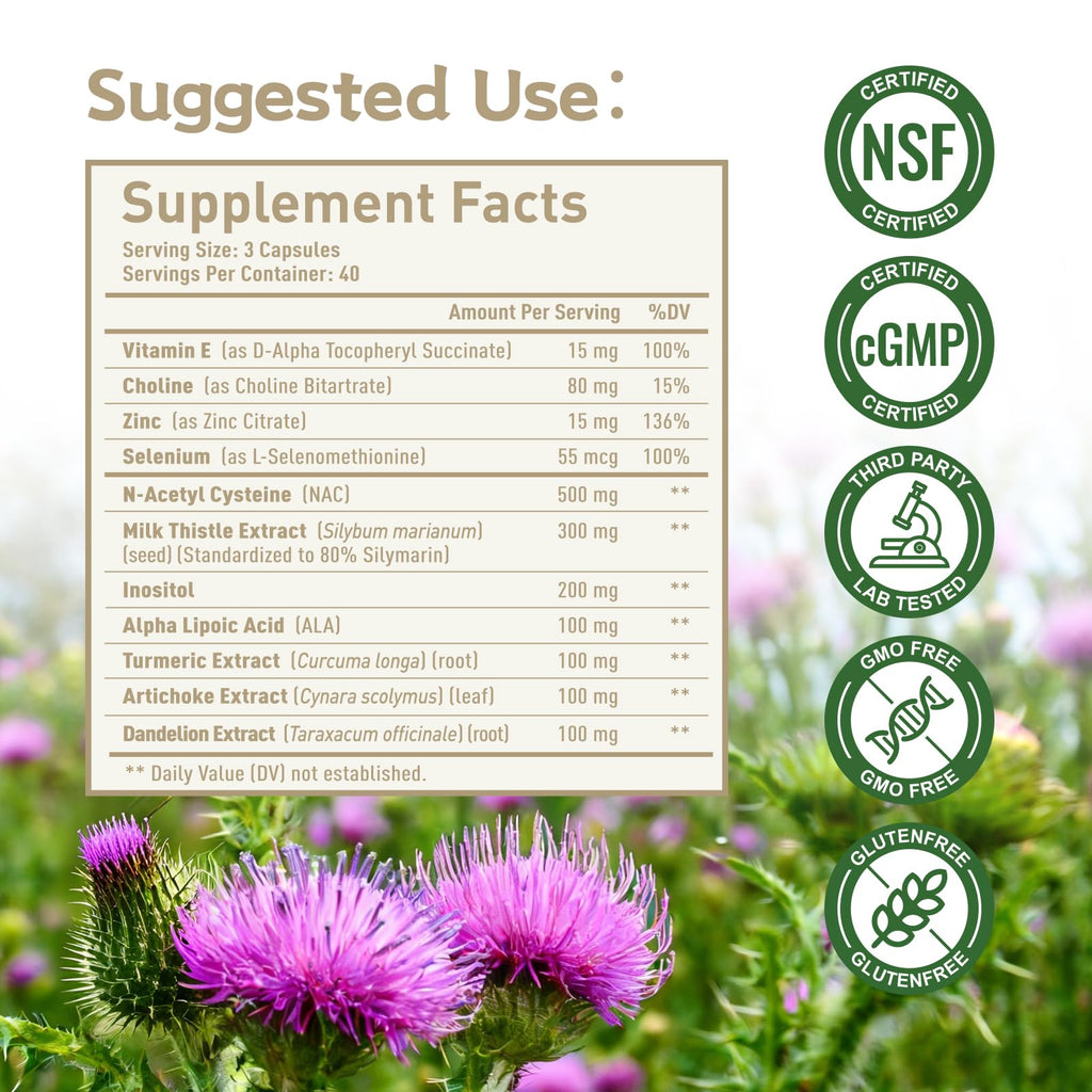 Milk Thistle Supplement for Liver Cleanse Detox & Repair | 80% Silymarin, with NAC(N-Acetyl Cysteine), Artichoke, Turmeric & Dandelion for Liver & Antioxidant Support - 120 Capsules